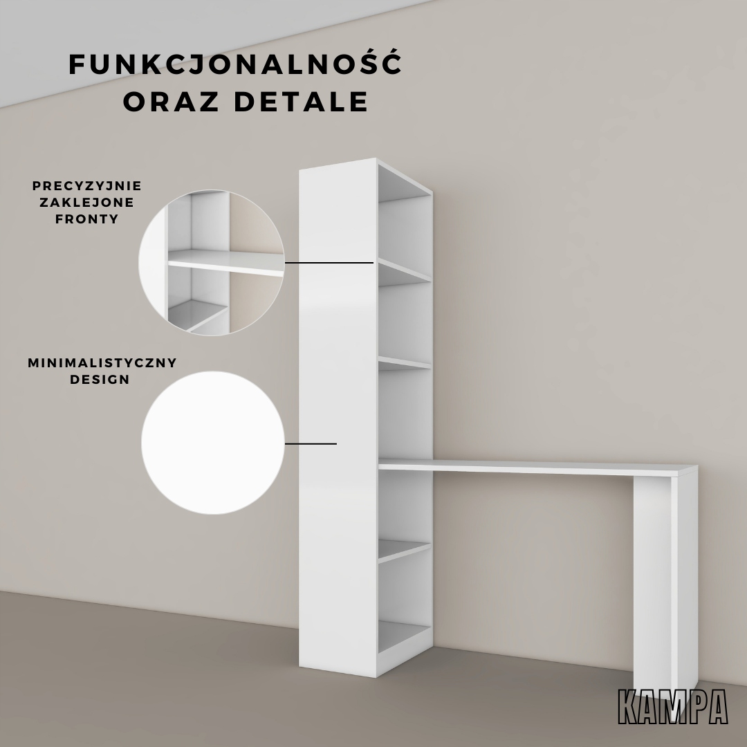 Nowoczesne młodzieżowe Biurko komputerowe z Regałem prawe/lewe 140x73x180cm Kod producenta KACPER-A