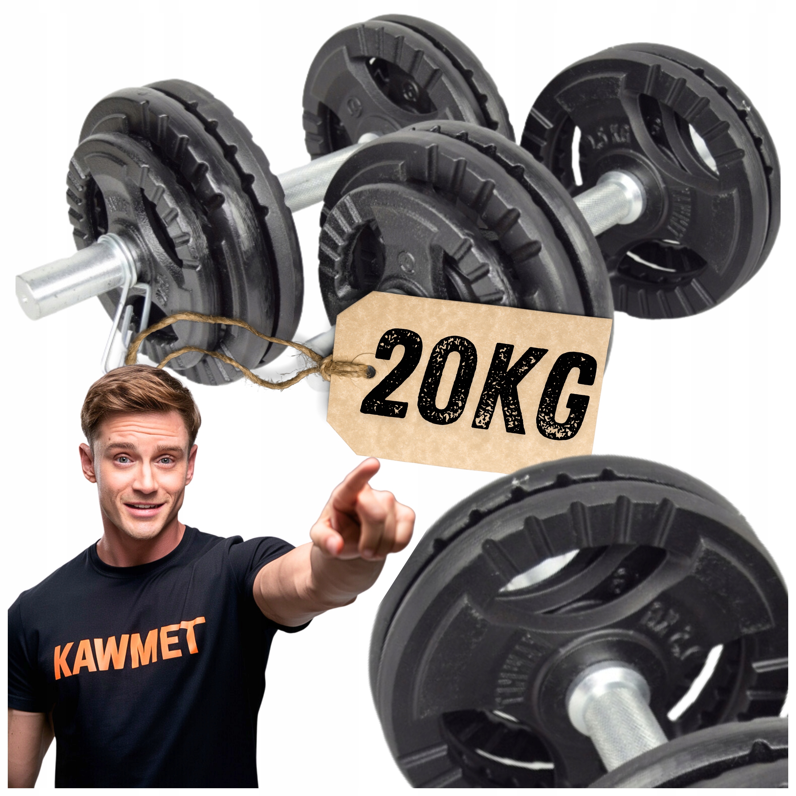 Hantle Żeliwne do ćwiczeń zestaw 2 x 20KG gryfy obciążenia Kawmet 40kg