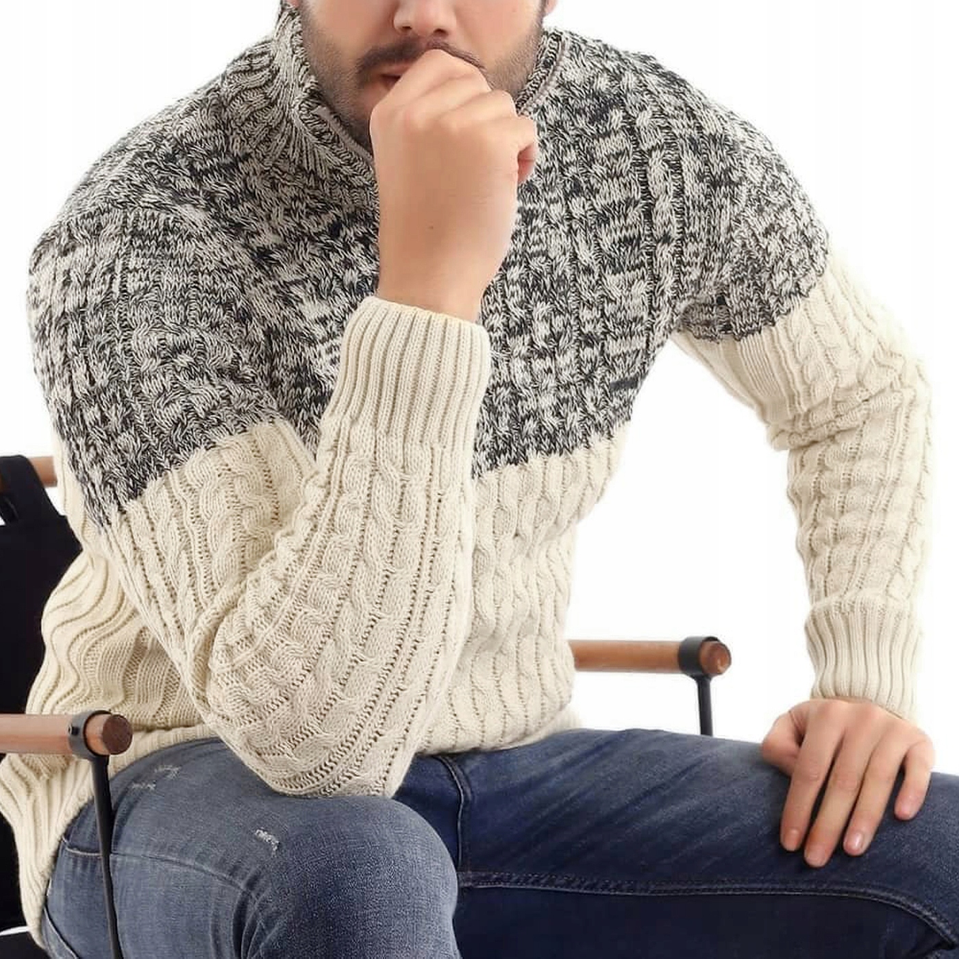 Pánský svetr, silný teplý vlněný rolák Rolák Nákrčník