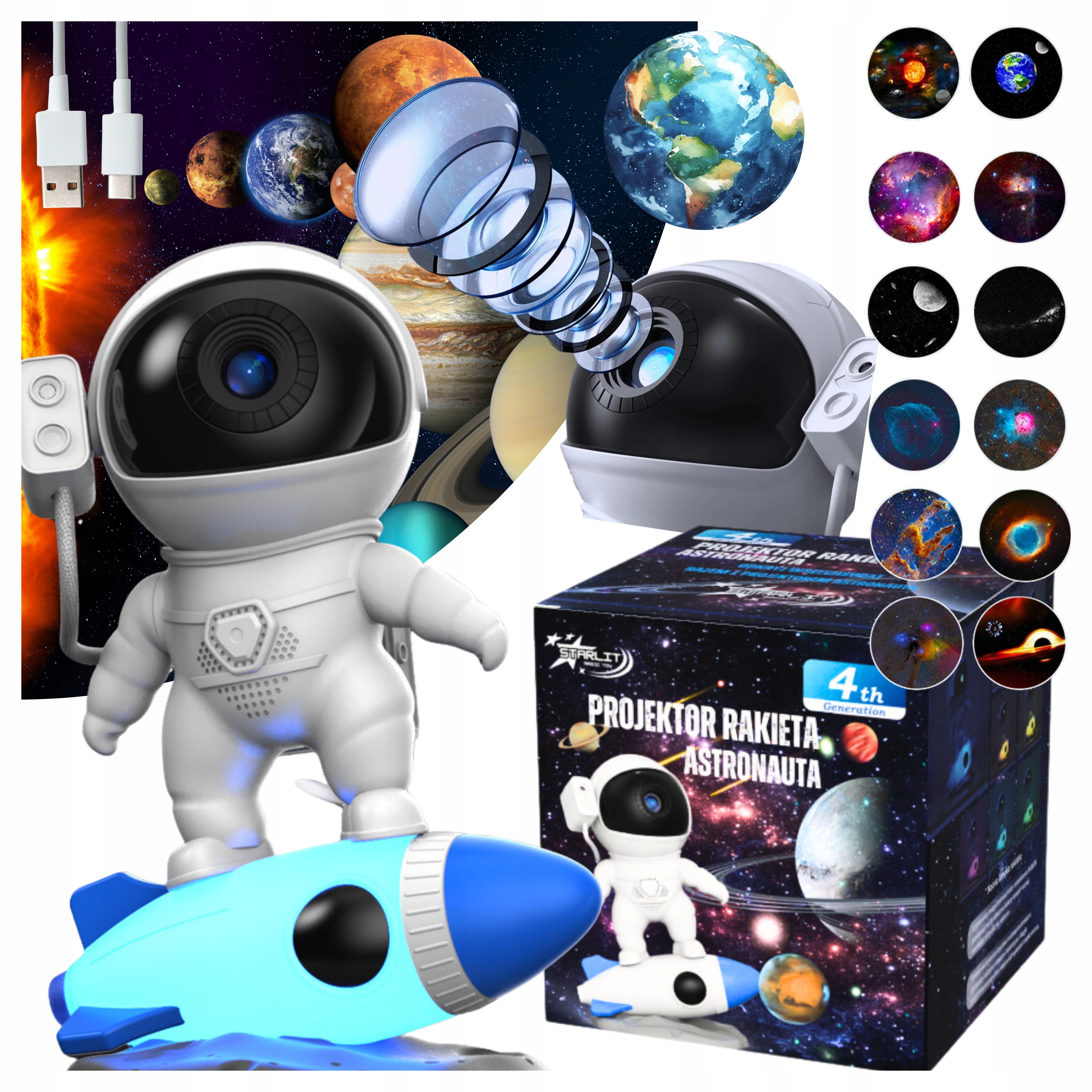 Projektor Planet Lampka Nocna Led Planetarium Gwiazd Rzutnik Niebo 13x film