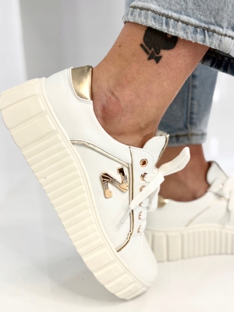 Dámské tenisky Adidasy Bílé na Platformě Ekokůže Zlaté logo 40