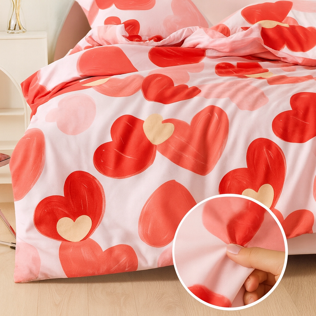 3dílná sada povlečení na peřinu s polštáři s motivem červeného srdce z bavlny 160×200 cm