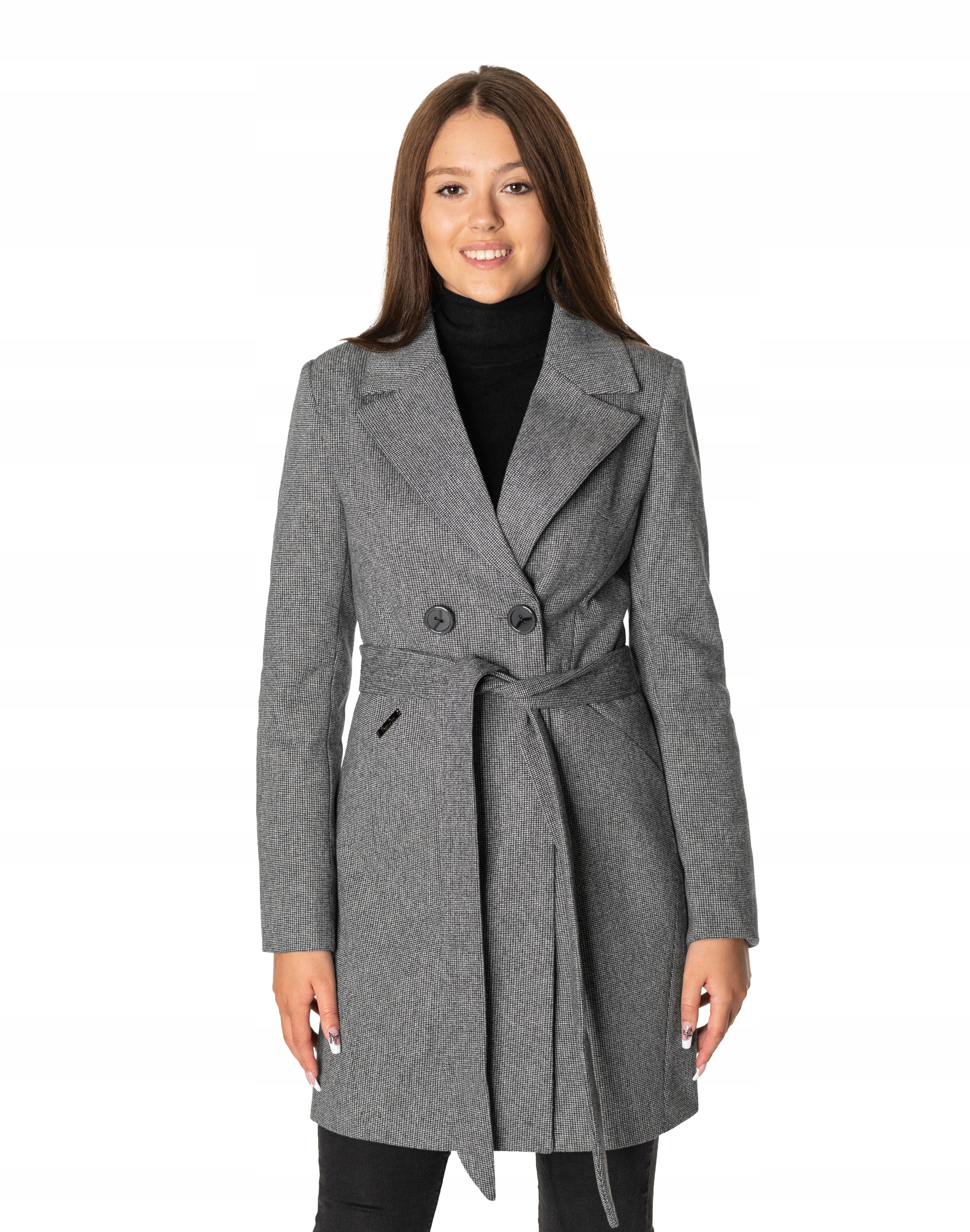 Elegantní dámský vypasovaný midi kabát na jaro, podzim 2706-01, velikost L