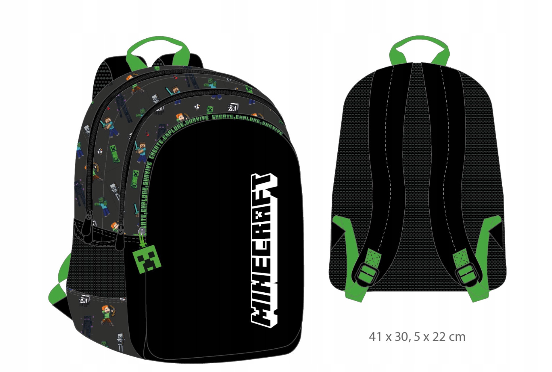 Minecraft 3-komorový batoh "41x30x22 cm