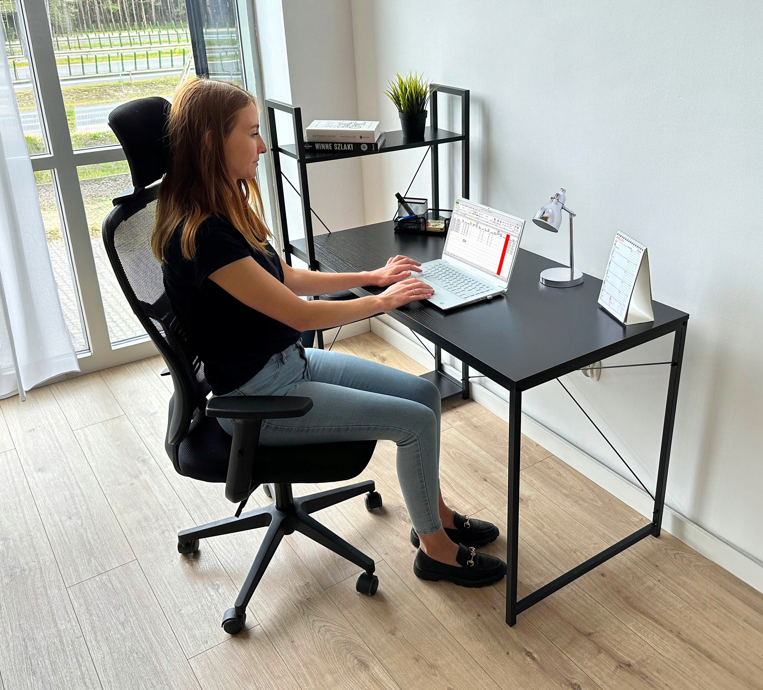 BIURKO METALOWE LOFTOWE INDUSTRIALNE Z PÓŁKAMI REGAŁEM CZARNE STOLIK 120 cm Kod producenta 064353MG