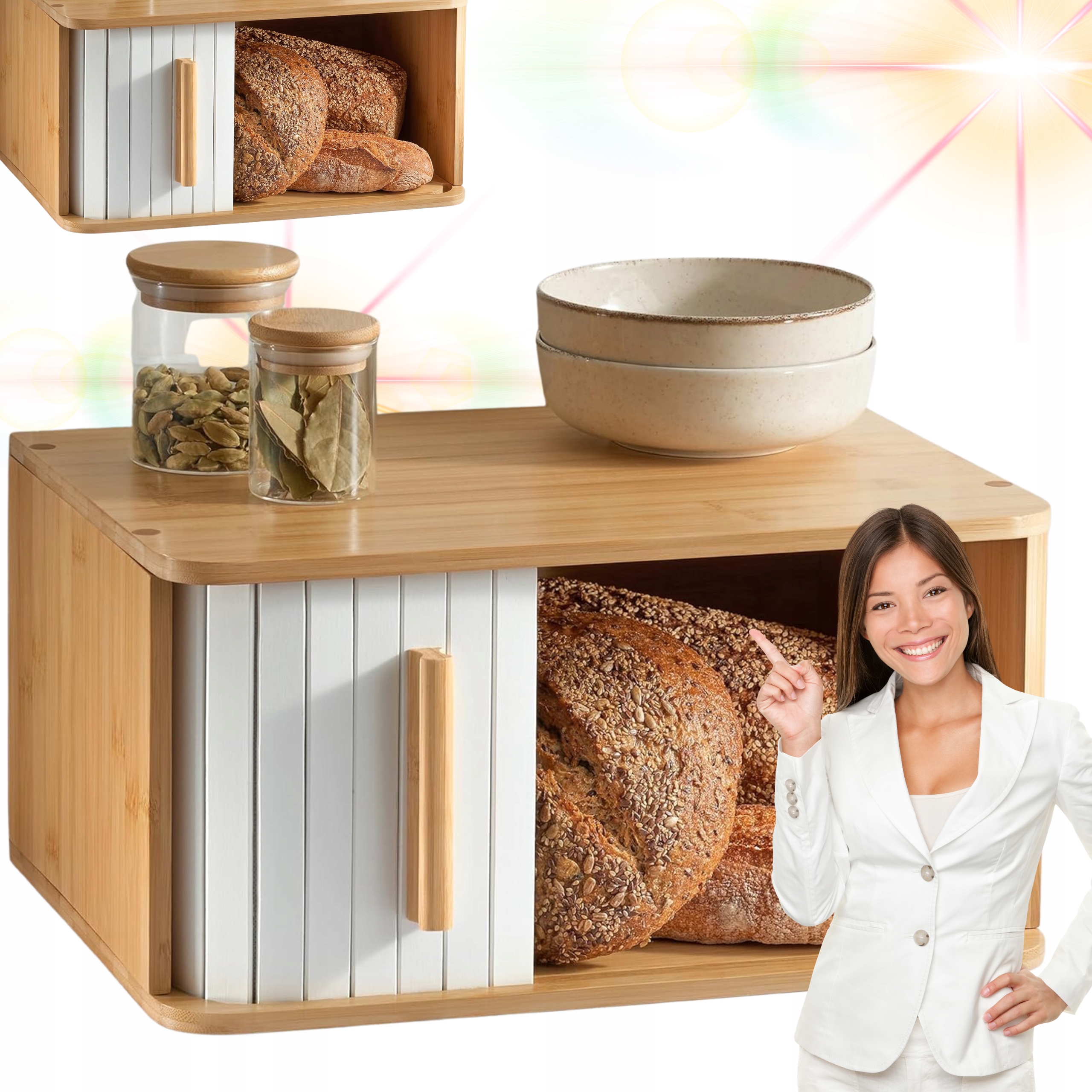 Bambusový Chlebník Organizér Na Chléb, Nádoba Na Pečivo, Rohlíky, Stylový!