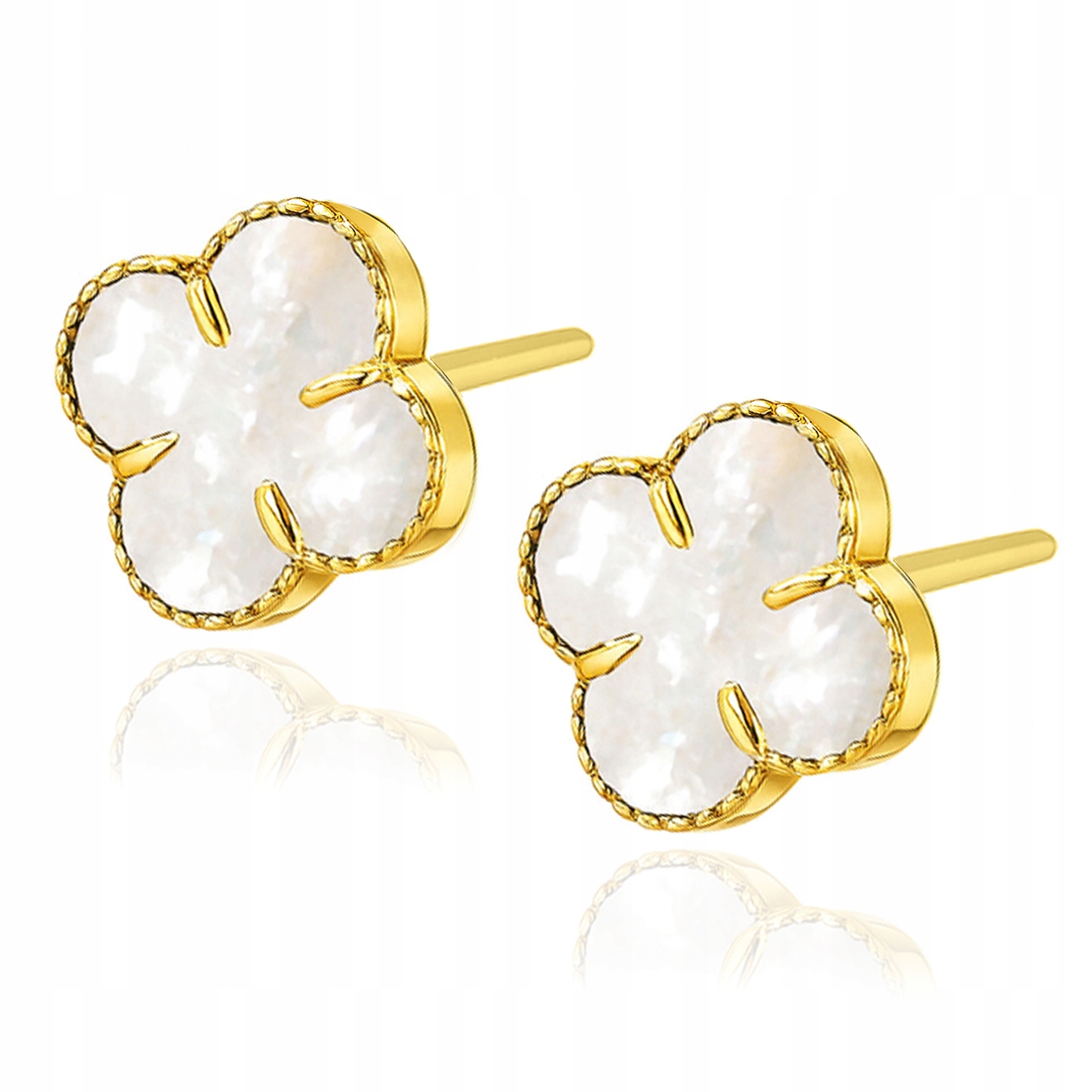 Zlaté náušnice pozlacené na tyčinku čtyřlístek perleťová hmota PR.925