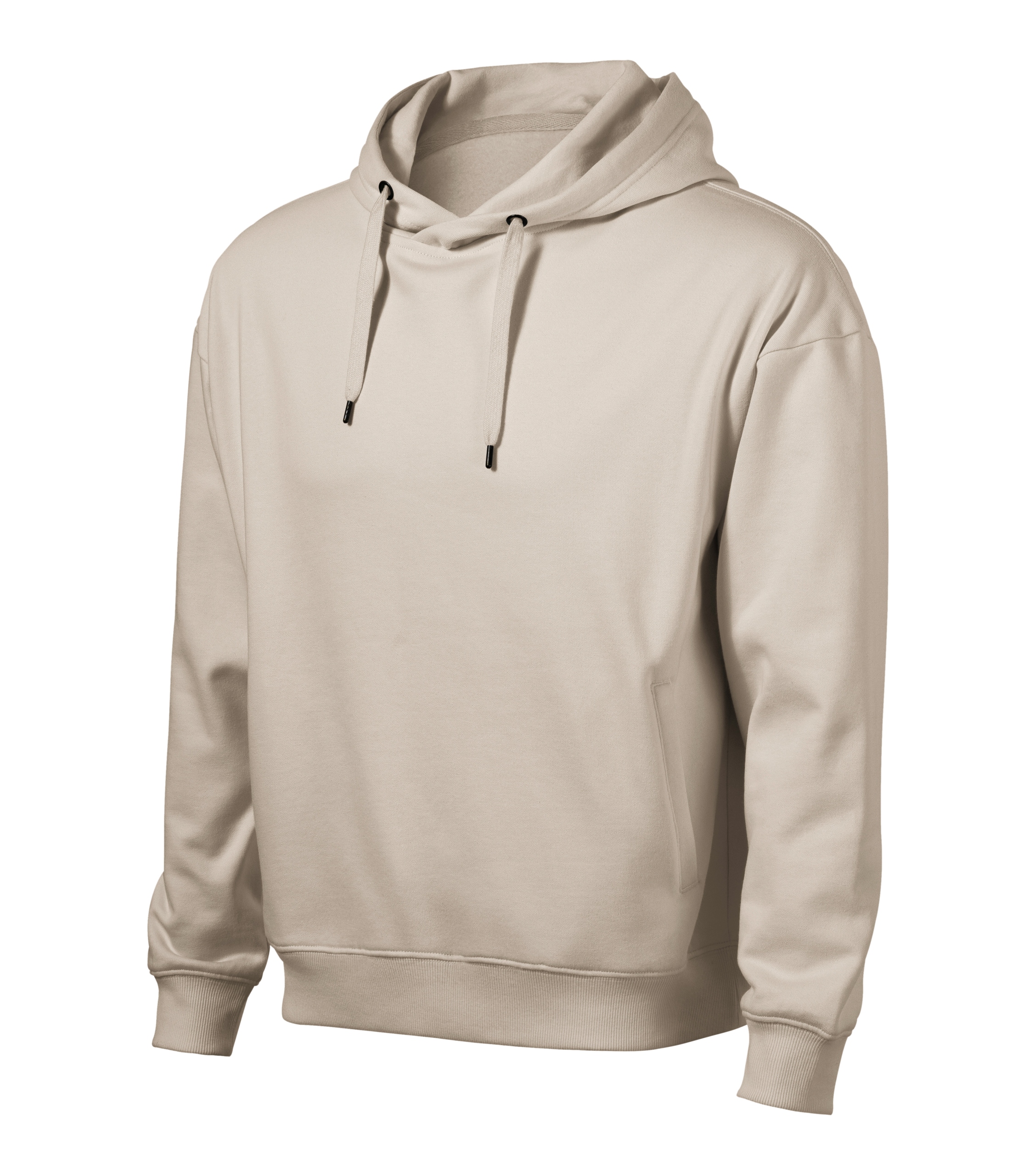 pánská mikina s kapucí šedá ecru hladké kapsy klokanka M