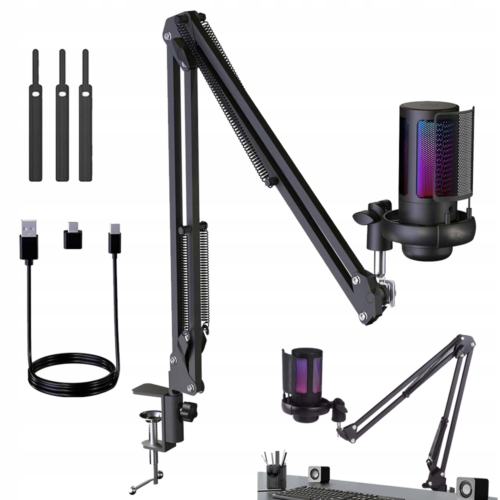 Barevný Kapacitní Mikrofon Rgb S Adaptérem Kabel 3* Pásek Na Suchý Zip