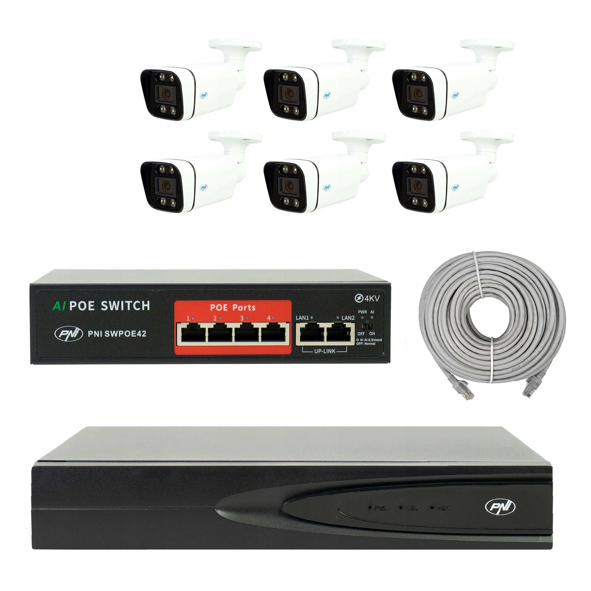 Balík video sledovania Nvr Poe Pni House IP810, 6 kamier Pni IP8POE, prepín