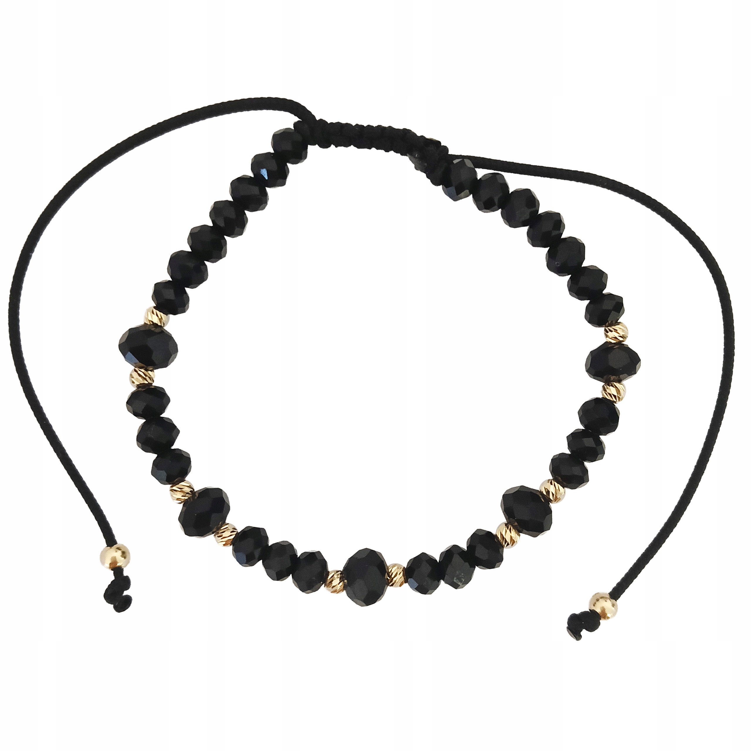 Šurkový náramek 585 s černými korálky, zlaté kuličky 14kt