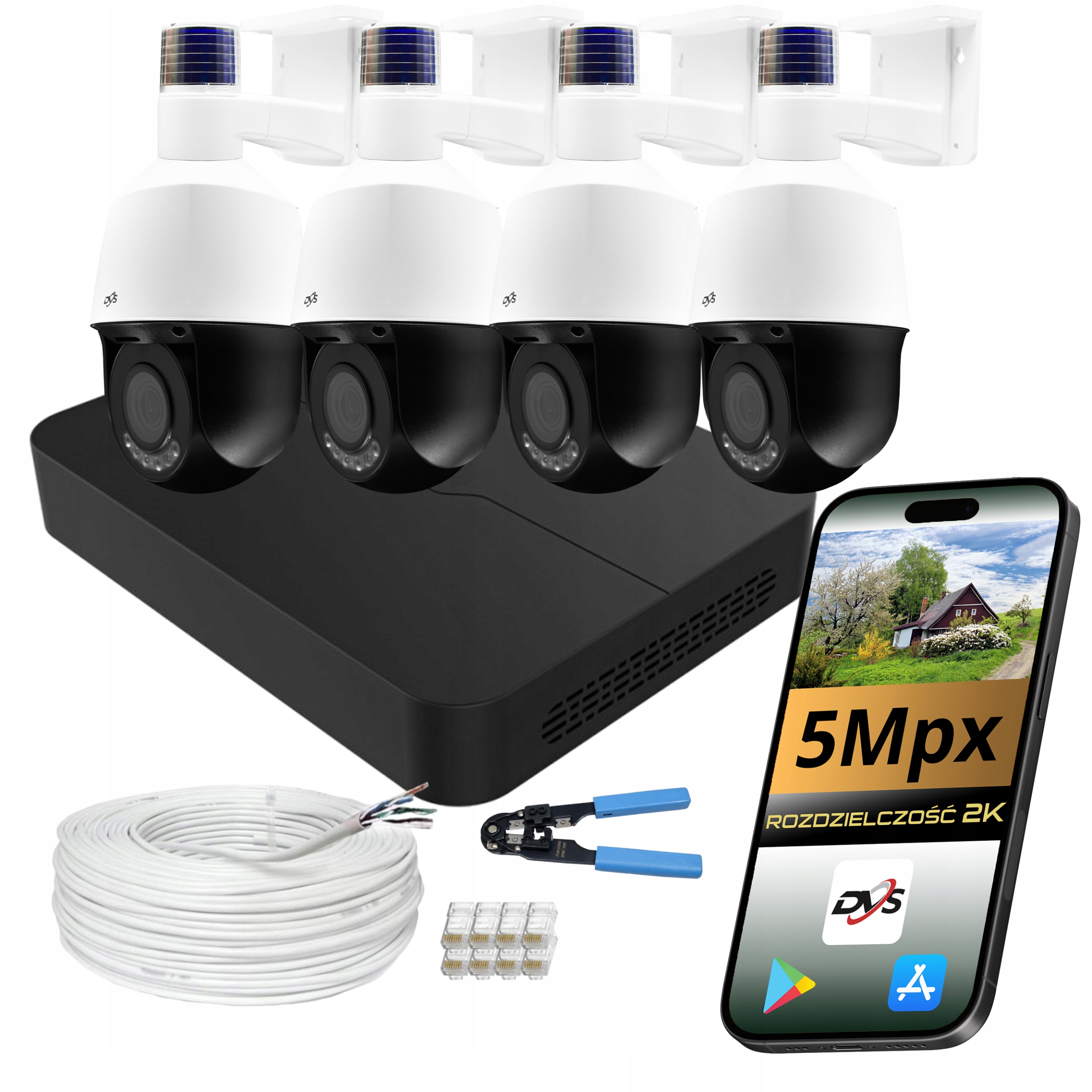 Venkovní Monitorování 4 Kamery Ip Poe Otočné Moto Zoom 5MPX Kamera Dvs