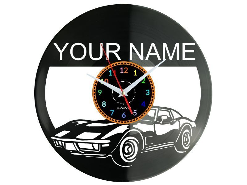 Staré Auto, Vaše Jméno, Dekorativní Nástěnné Hodiny, Moderní Vinylová Deska