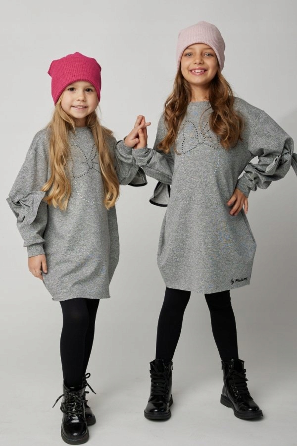 Tunika MałaMi 1684 szara kokarda cekiny myszka Miki 110/116 cm Rękaw długi rękaw