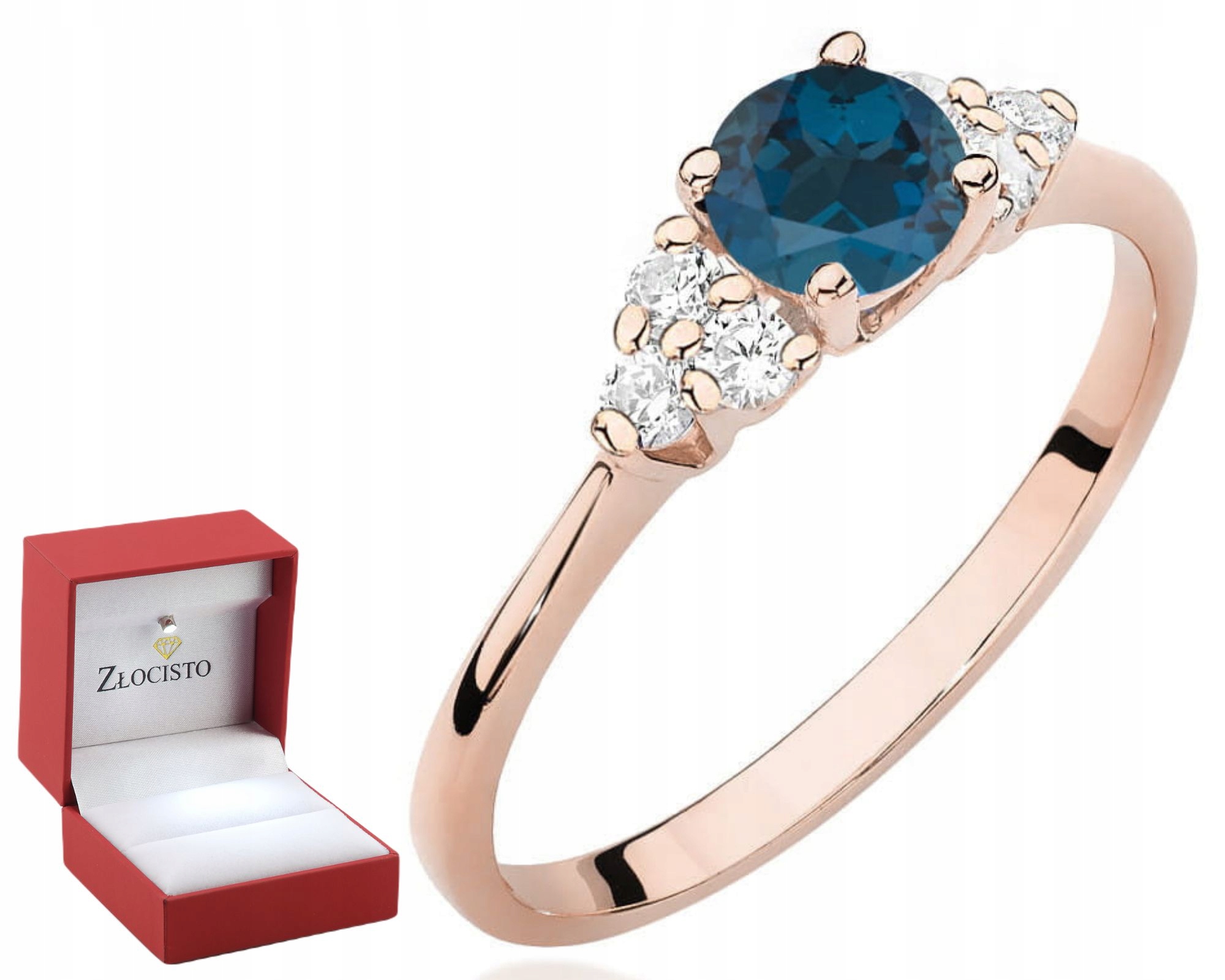 Růžové Zlato Prstýnek S Topazem London Blue A Brilianty Gravírování 585 Prez