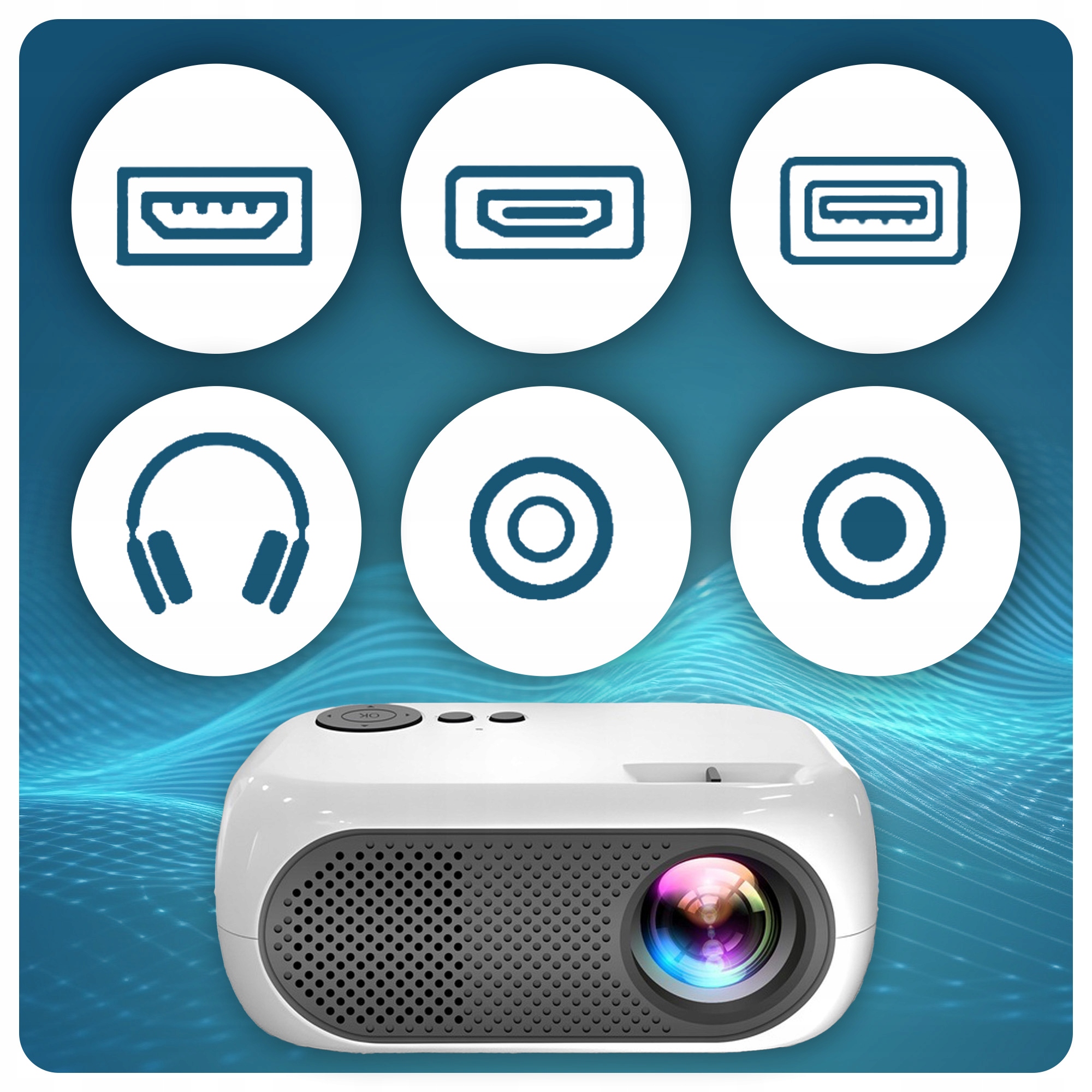 PROJEKTOR RZUTNIK FULLHD MULTIMEDIALNY SMART TV PRZENOŚNY USB HDMI MICROSD Żywotność lampy w trybie ekonomicznym 30000 h