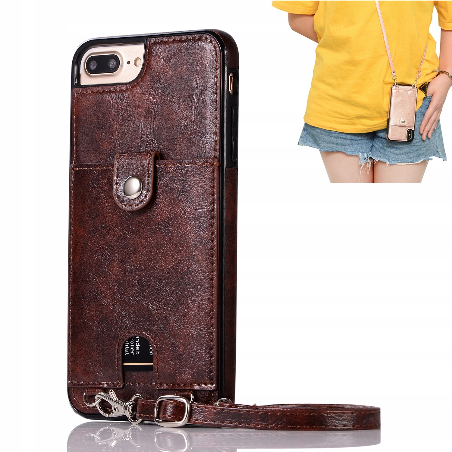 

Lanyard Etui + Szkło do iPhone 8 Plus brązowy