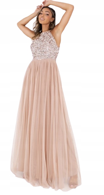 Maya Deluxe Šaty Růžová Koktejlová S Flitry 48 6BA