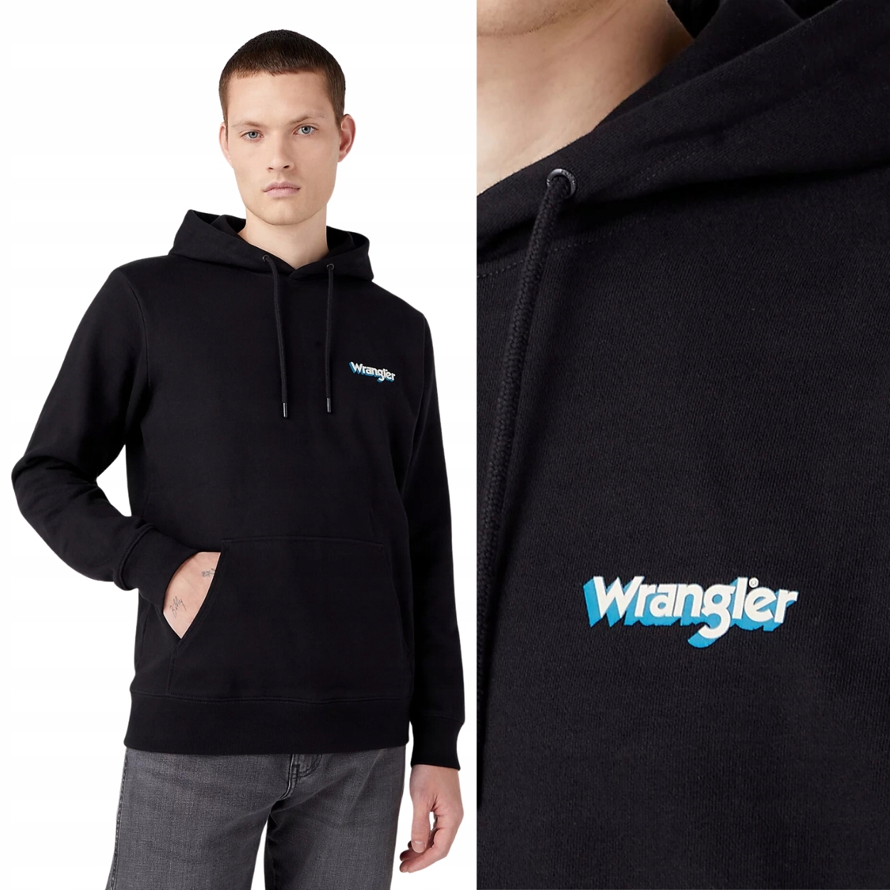 Wrangler Logo Hoodie černá bavlněná mikina s kapucí pánská klokanka L