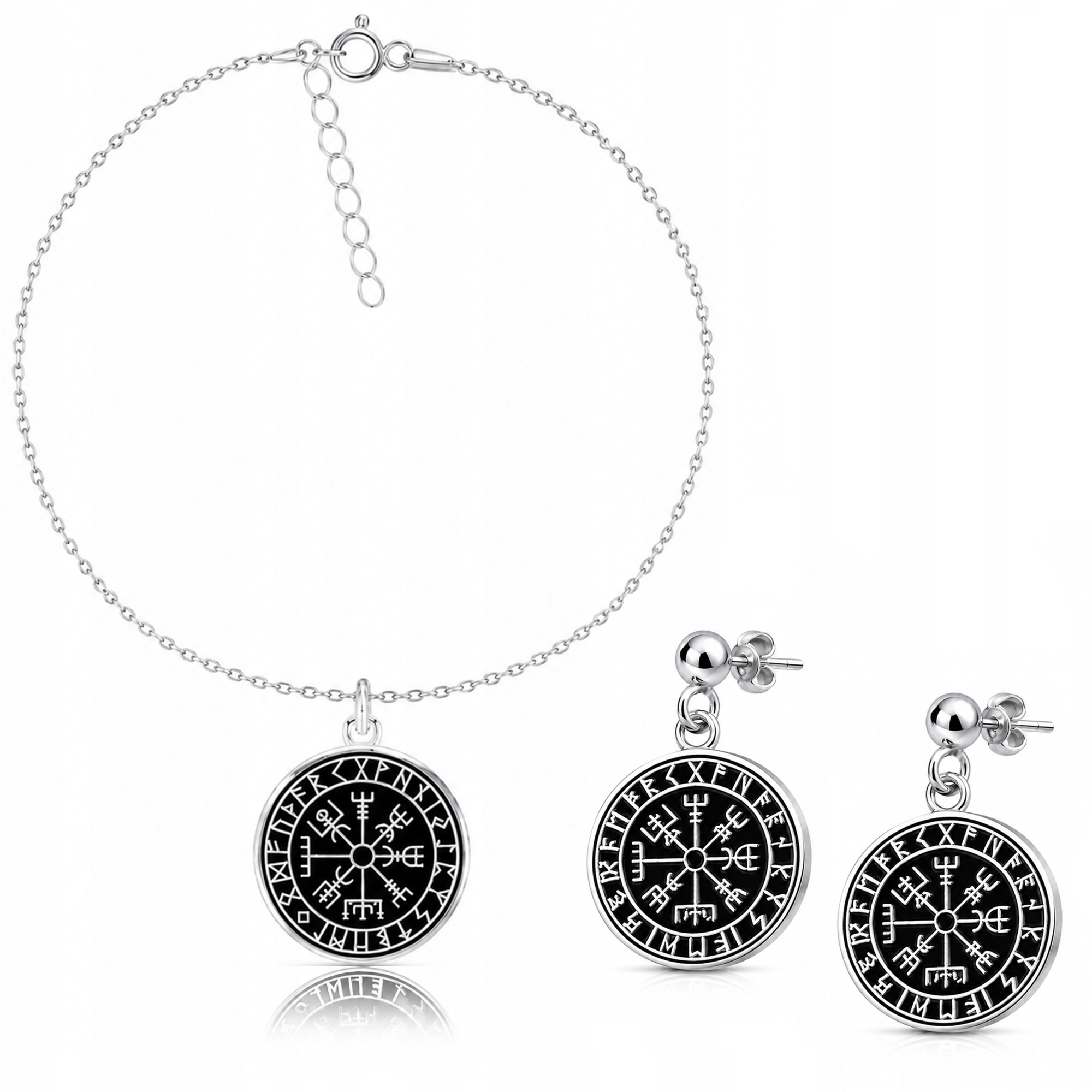 Runový Kompas Vikingů Vegvisir Sada šperků ankr stříbro 925