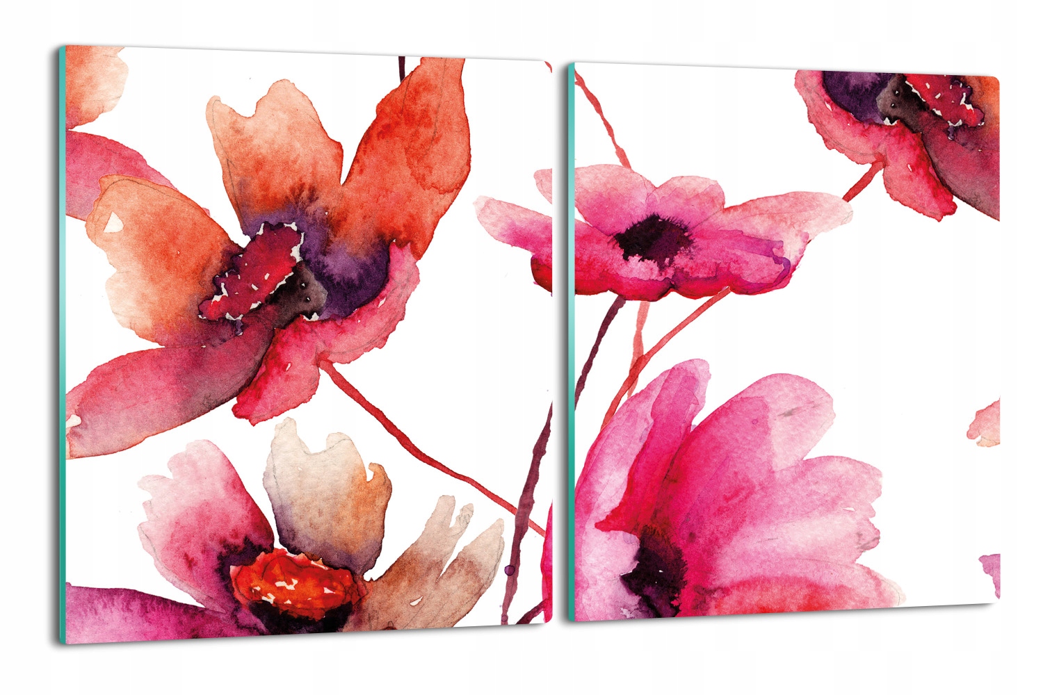 skleněná krytka splashback 2x 40x52 Květiny akvarel