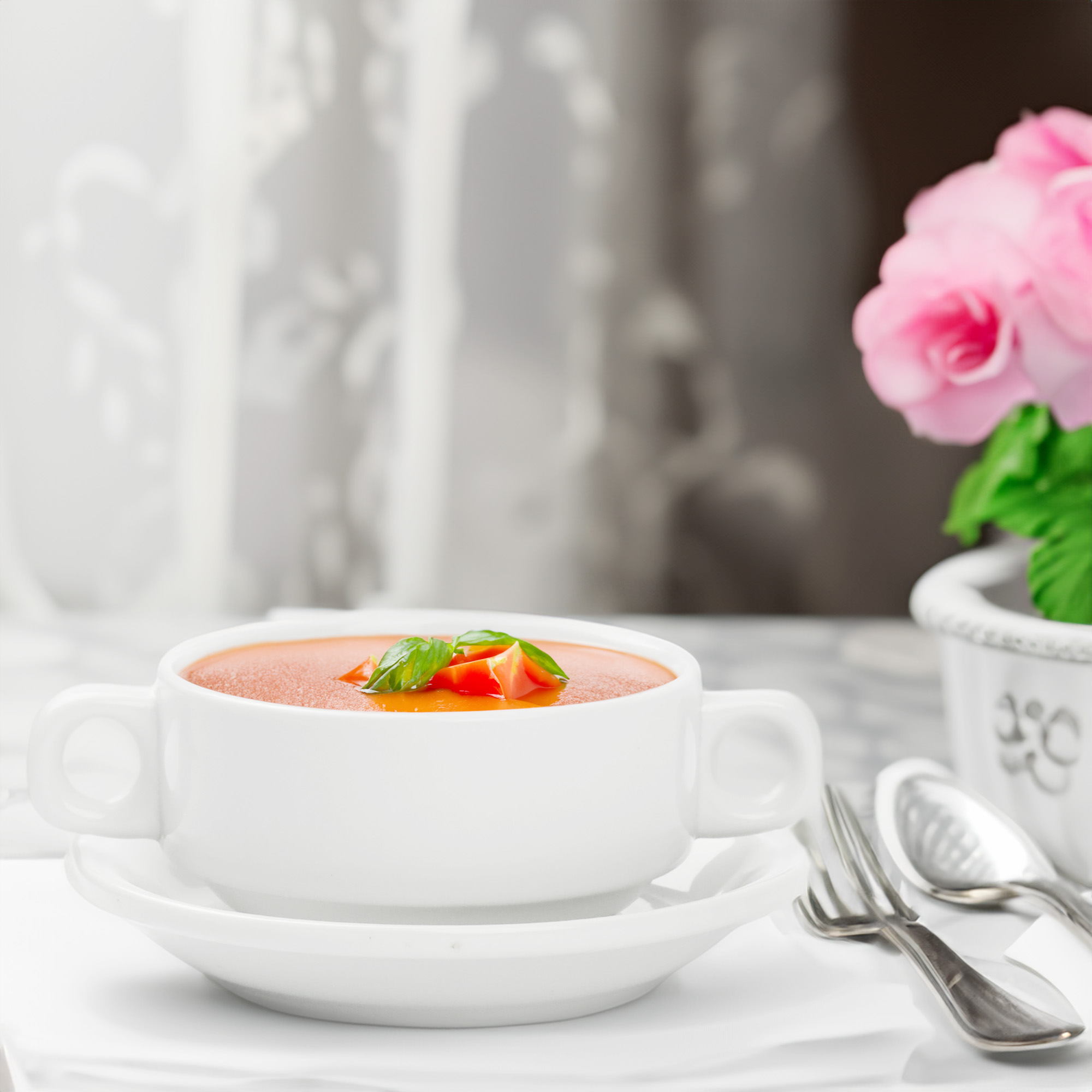 BULIONÓWKA PORCELANOWA ZE SPODKIEM I USZAMI 250 ML FLACZARKA DO ZUPY KREMU