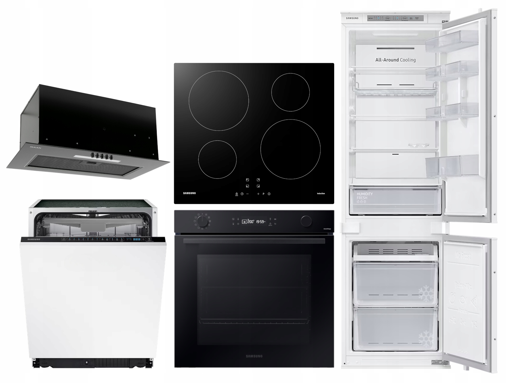 CZARNY ZESTAW AGD DO ZABUDOWY SAMSUNG Z OKAPEM BEZ MIKROFALI