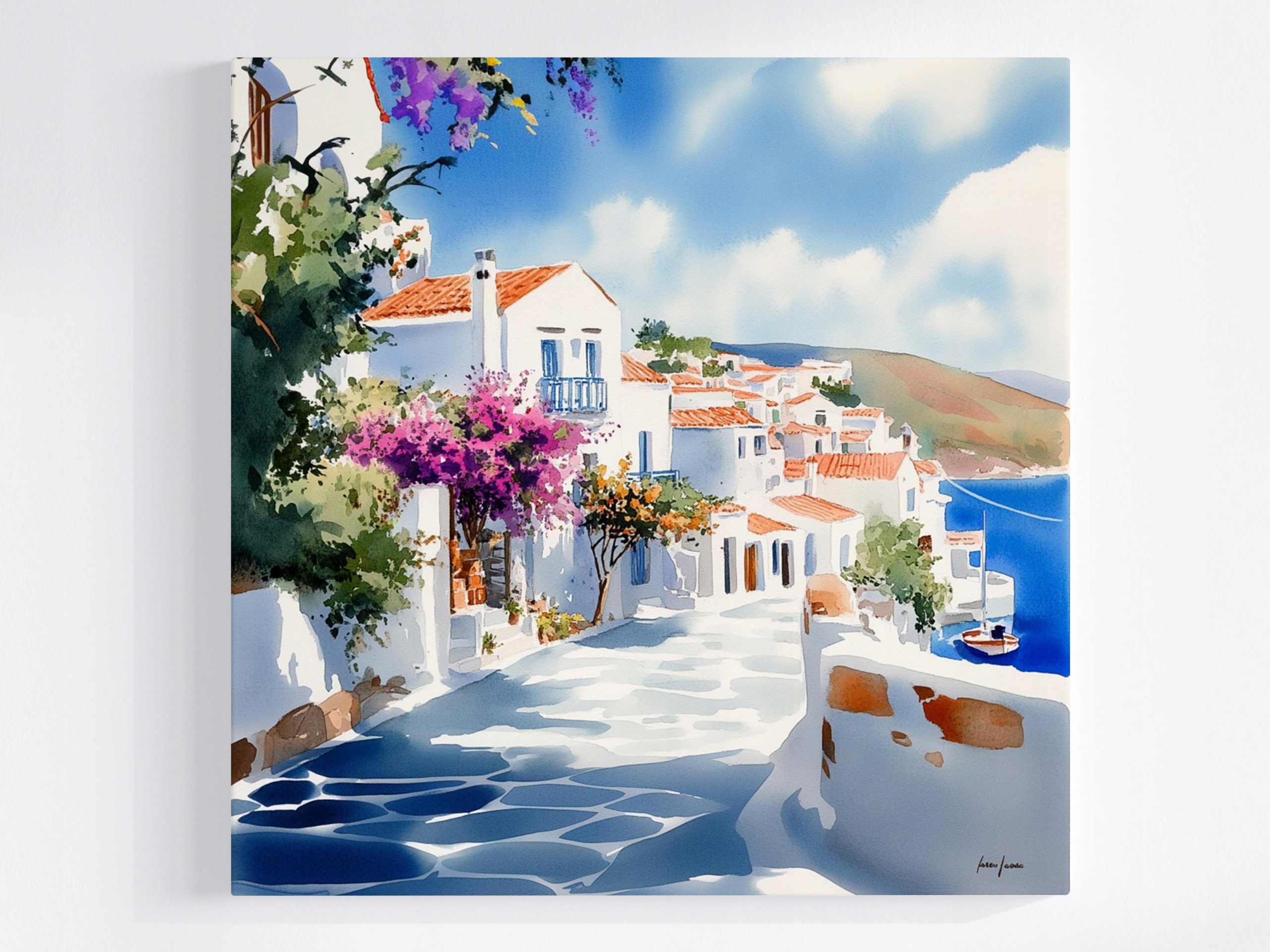 Obraz Na Plátně Canvas Řecko Ulička Santorini Moře Bugenwilla 80x80