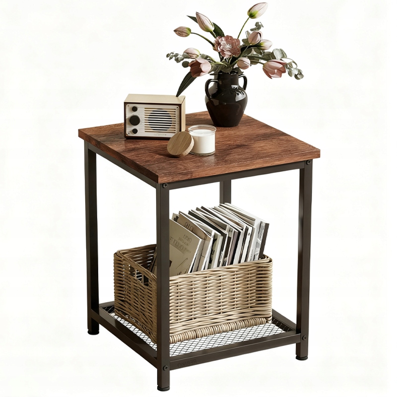 Čtvercový Boční Pomocný Konferenční Stolek S Retro Policí, Vintage Loft, 55 CM