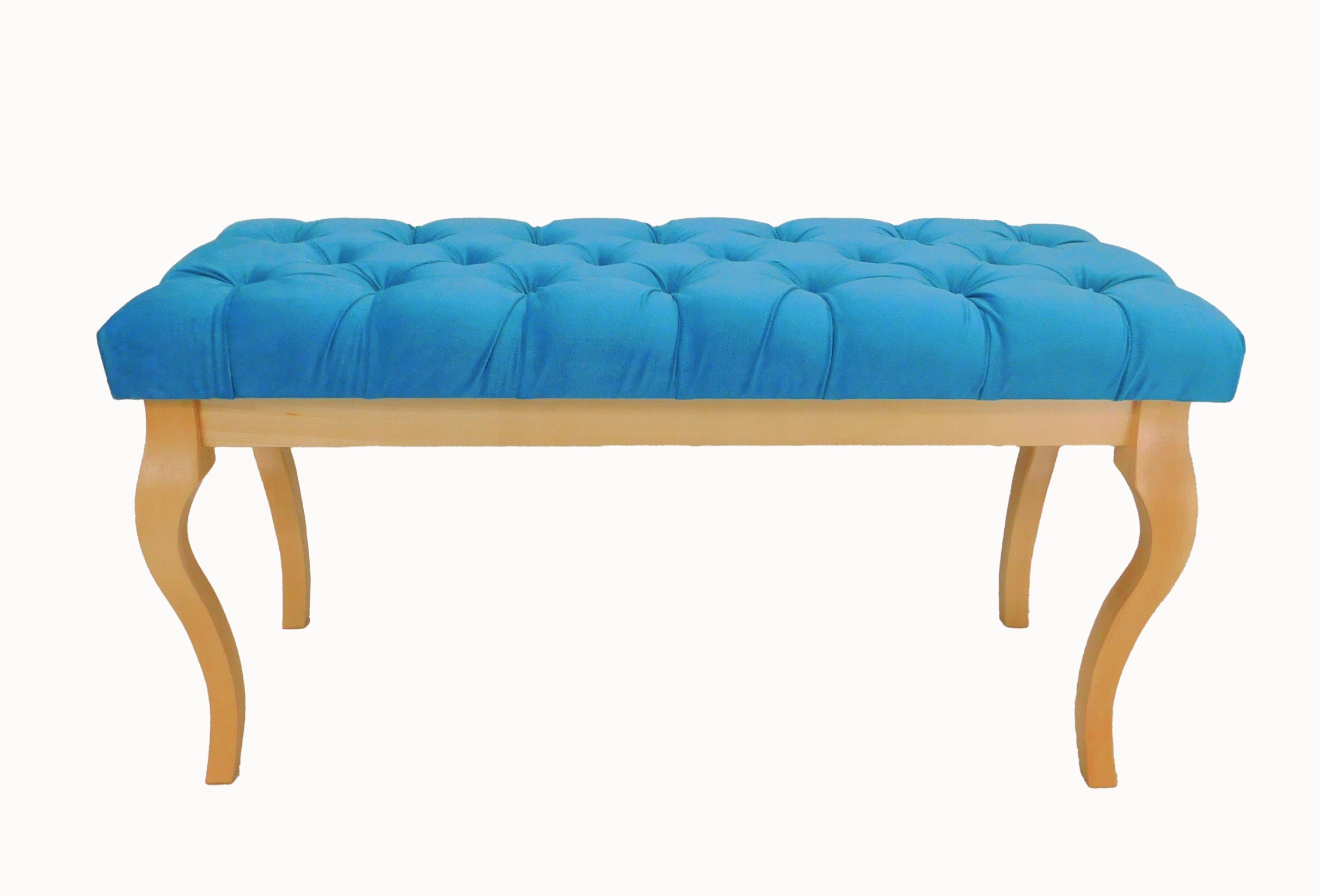 Čalúnená lavica s prešívaním 105 cm, buk, bezfarebný lak, tyrkysová farba
