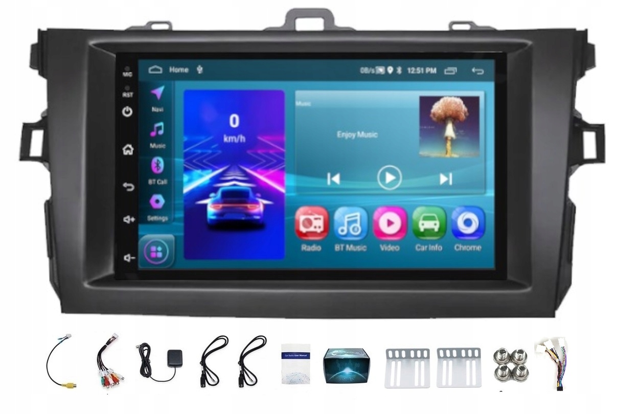 Rádio Navigace Gps Android Bt Toyota Corolla 2006-2013 2GB 64GB