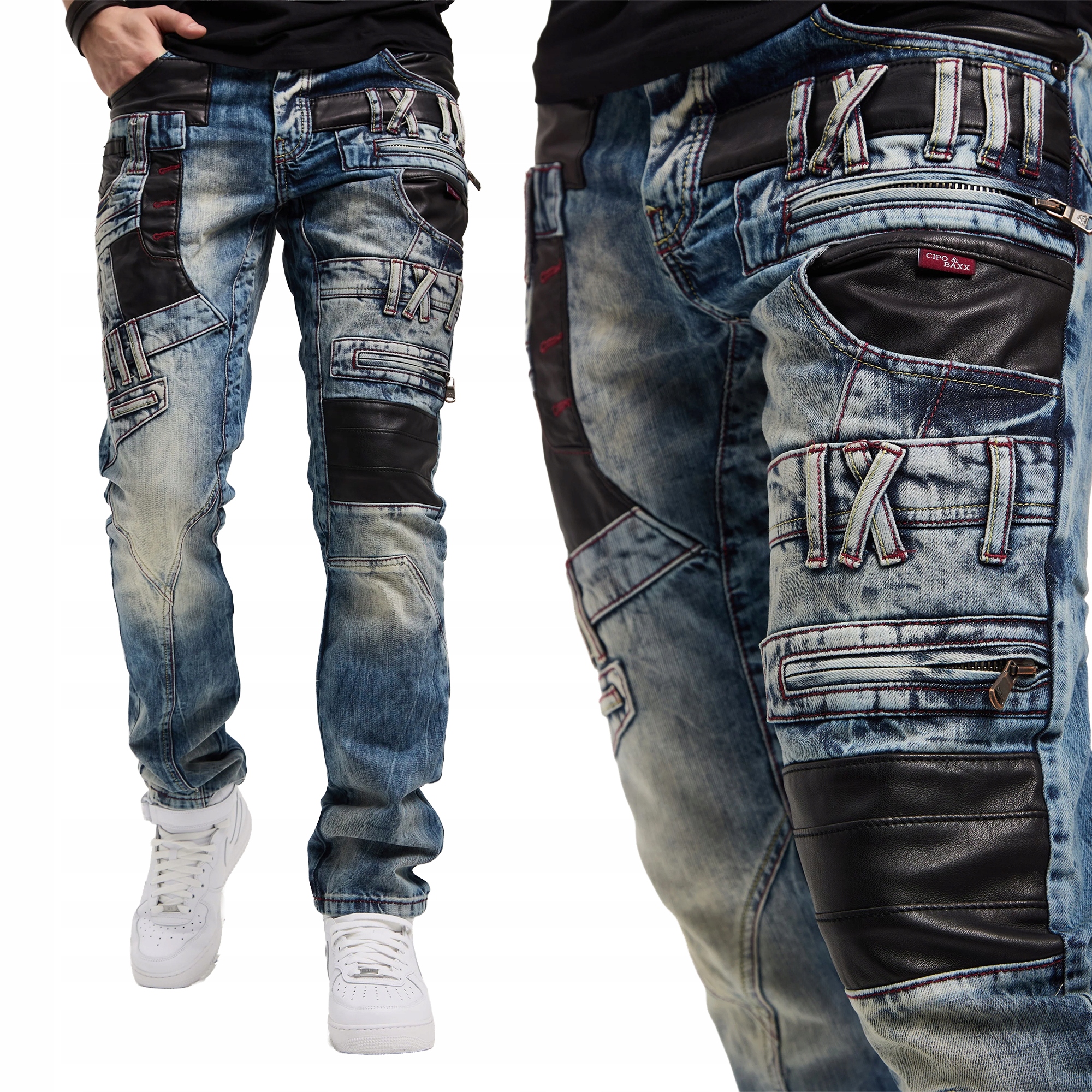 Kalhoty Cipo Baxx Džíny Vojenská kůže 3D zipy