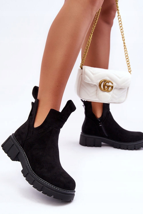 Botki damskie czarne wcięcia platforma płaski obcas r.41 Rozmiar 41