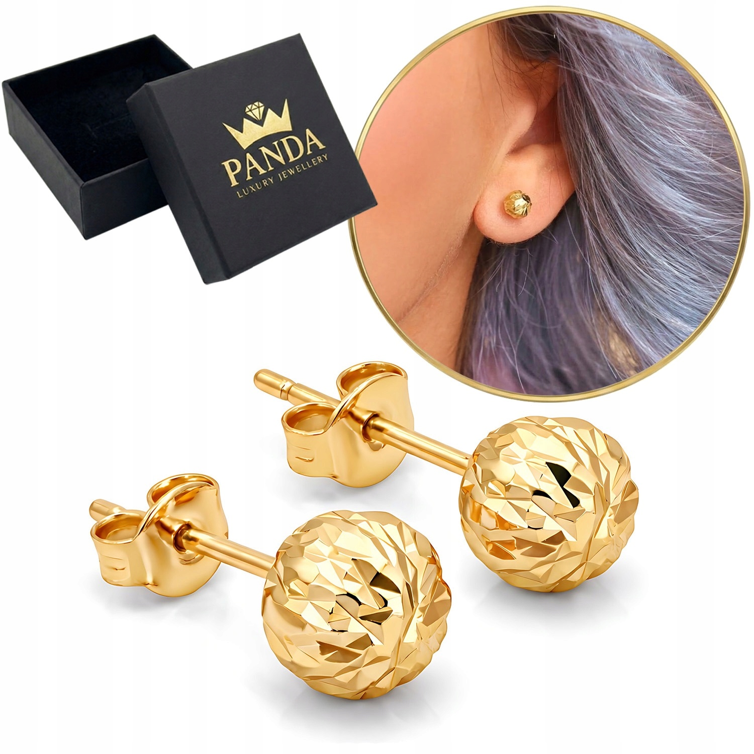 Zlaté Náušnice Dámské pr. 585 Diamantové kuličky 7 mm Šroubky lehké