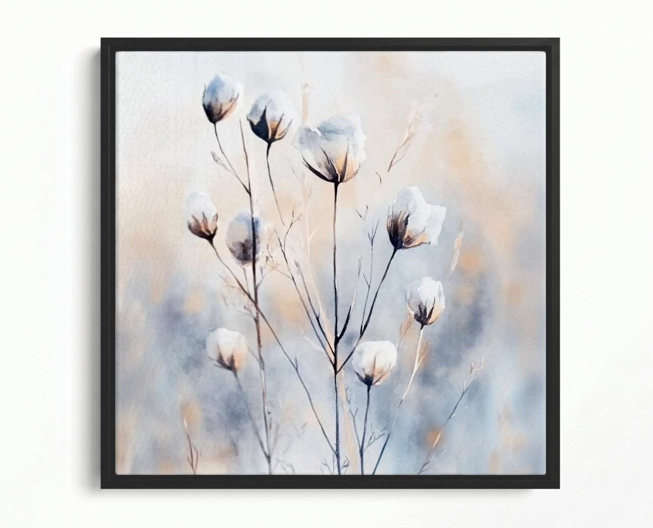 Obraz Rám Americký Box Akvarel Příroda Louka Květiny Bavlna Boho 50x50