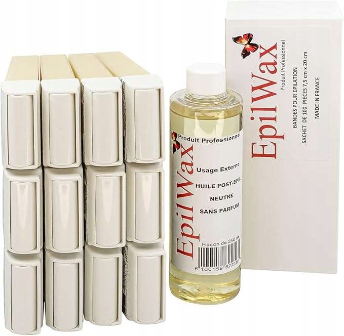 Epilwax: 12 růžových náplní typu roll-on 1 balení 100 proužků 1 láhev 250 ml