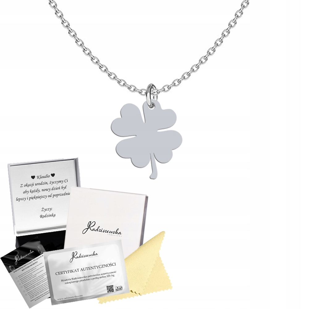 Stříbrný náhrdelník s jetelem 925 Čtyřlístek pro štěstí a přání Bonus