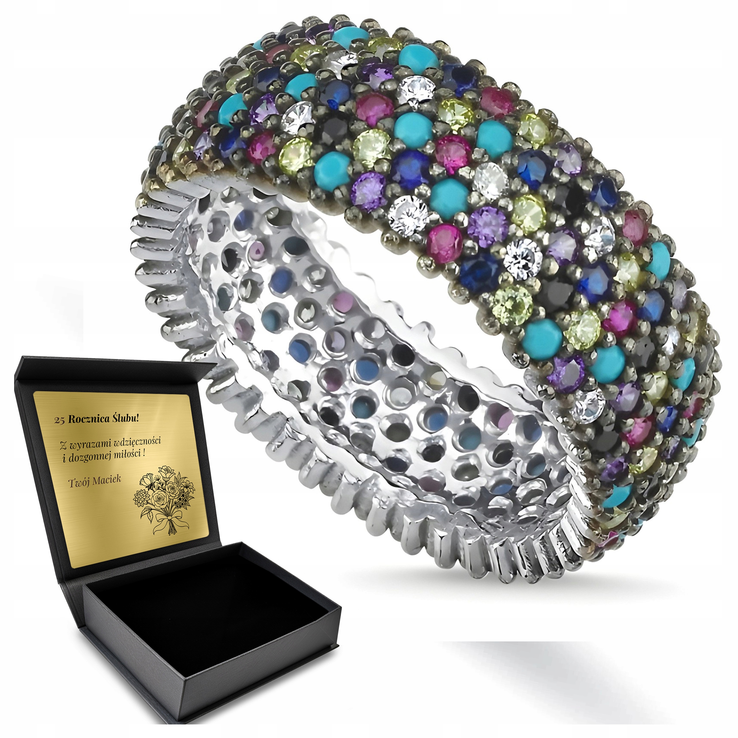 Stříbrný snubní Prstýnek se zirkony, ručně vyráběné šperky Gravírování rytím