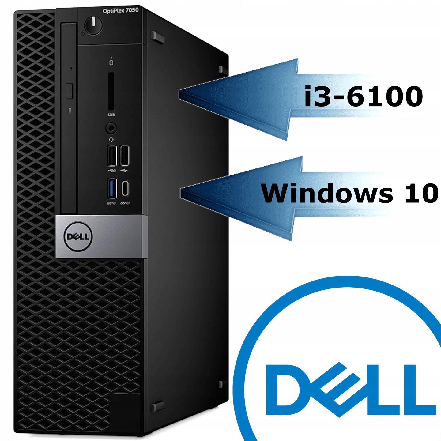 PC komputer Dell 7050 i3-6100 8GB DDR4 240SSD HD 530 Win10 HDMI DP czarny