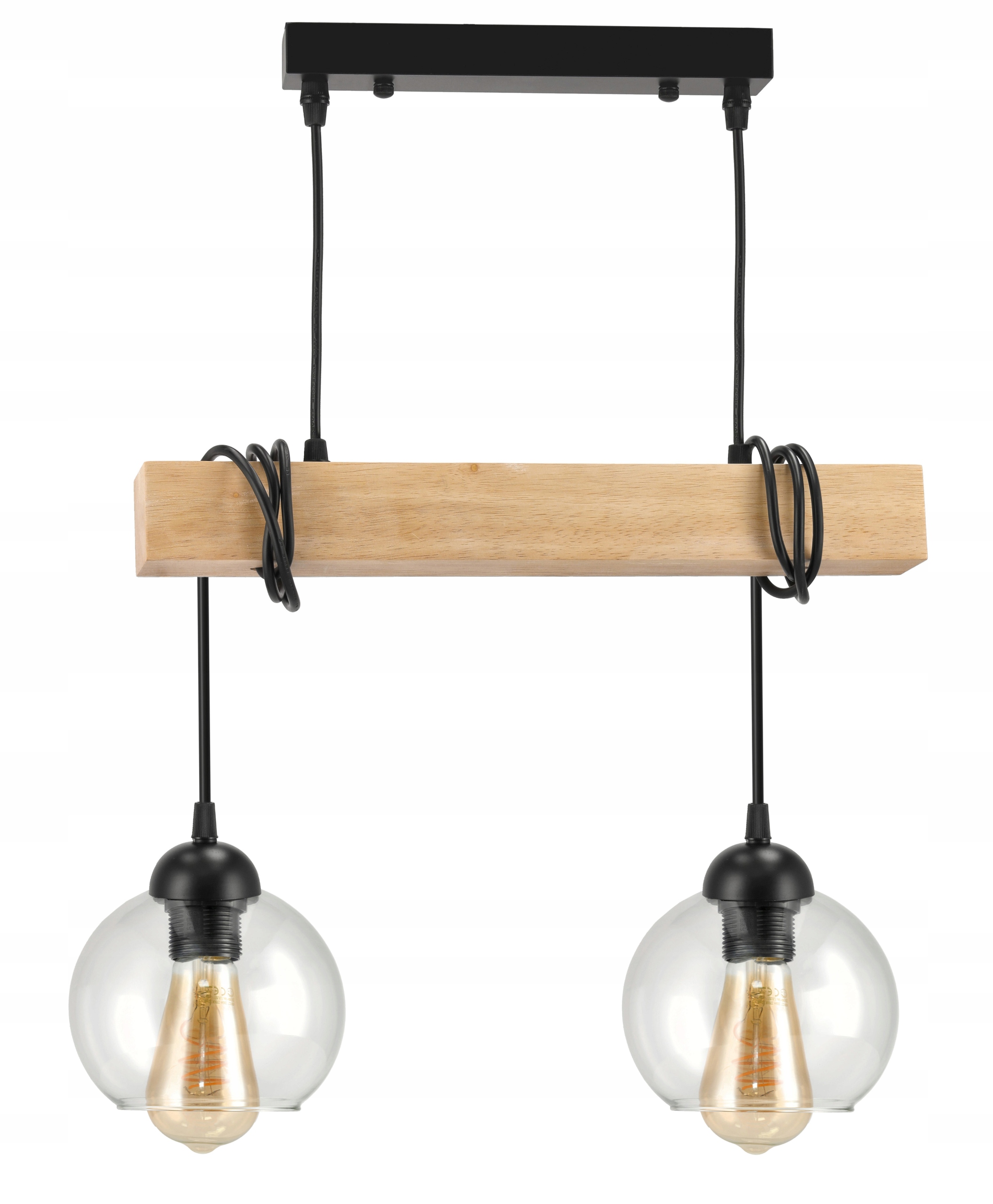 Závěsná stropní Led lampa Dřevo Svítidlo 2x E27 Lustr Kula Bezbarvá