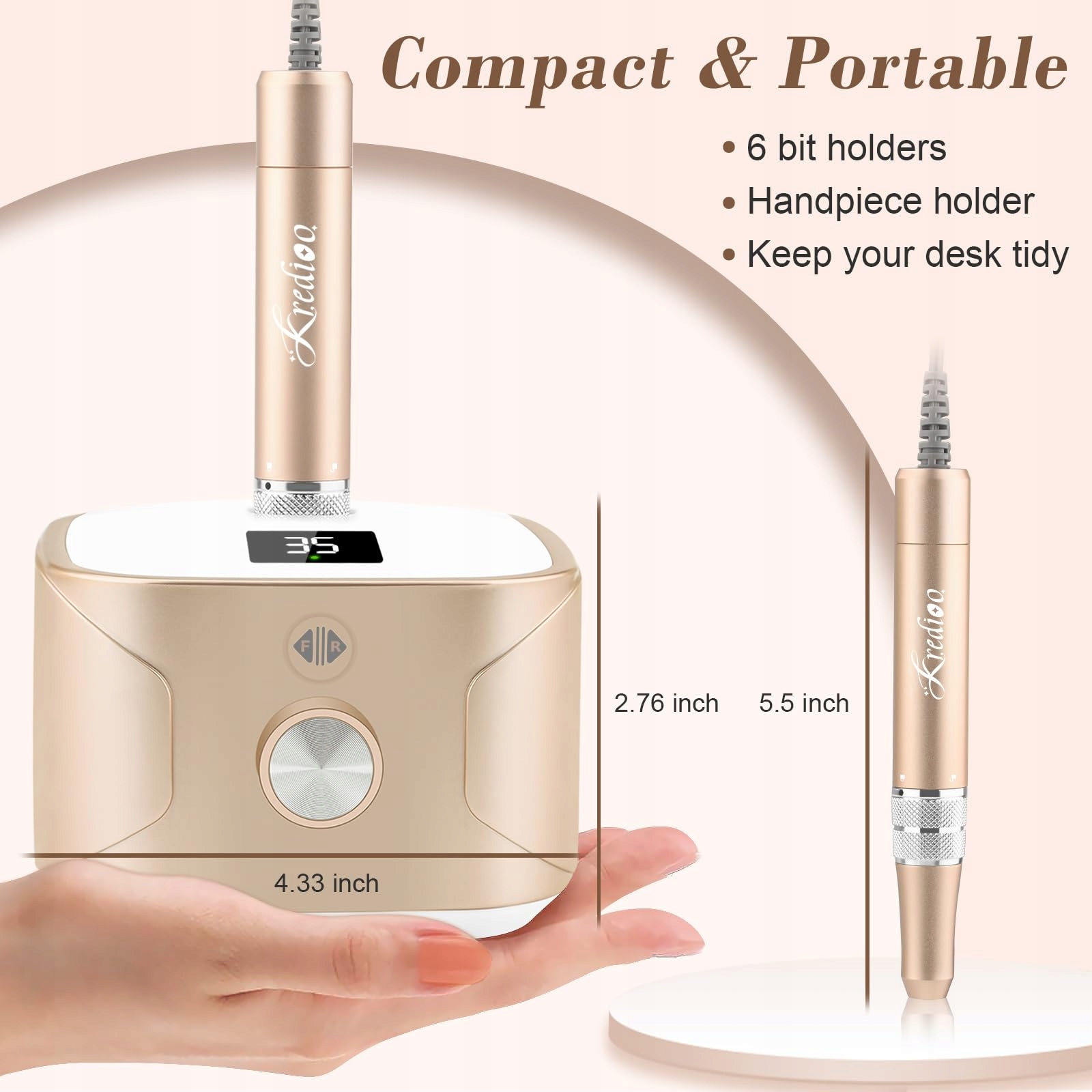 KREDIOO Frezarka Do Paznokci 35000 RPM Zestaw Manicure Pedicure LED Display — miniatura 7