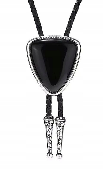 Bolo kravata westernová s Obsidiánem Černá pletenina přírodní kůže