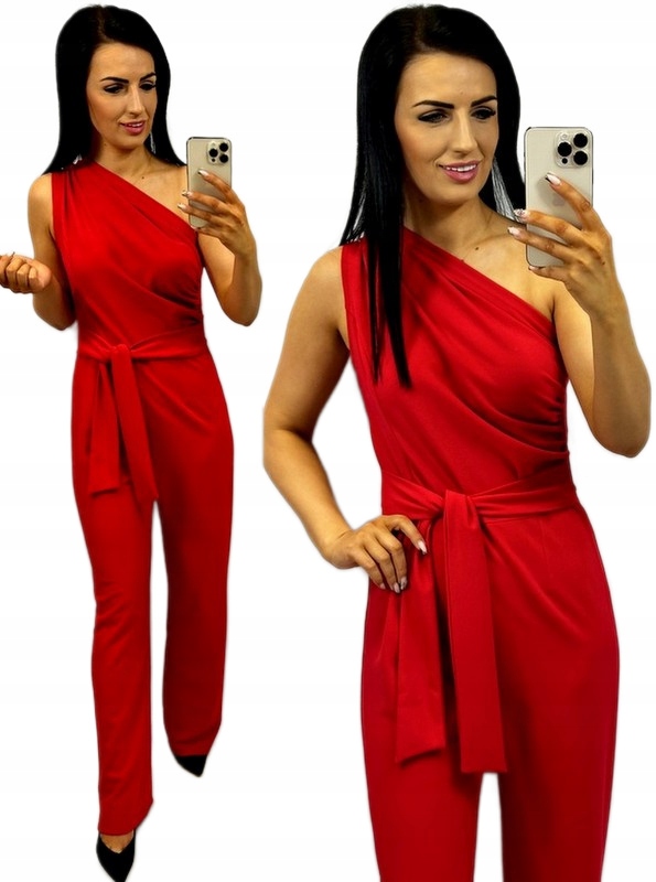 Dámská elegantní asymetrická kombinéza s širokými nohavicemi Červená L