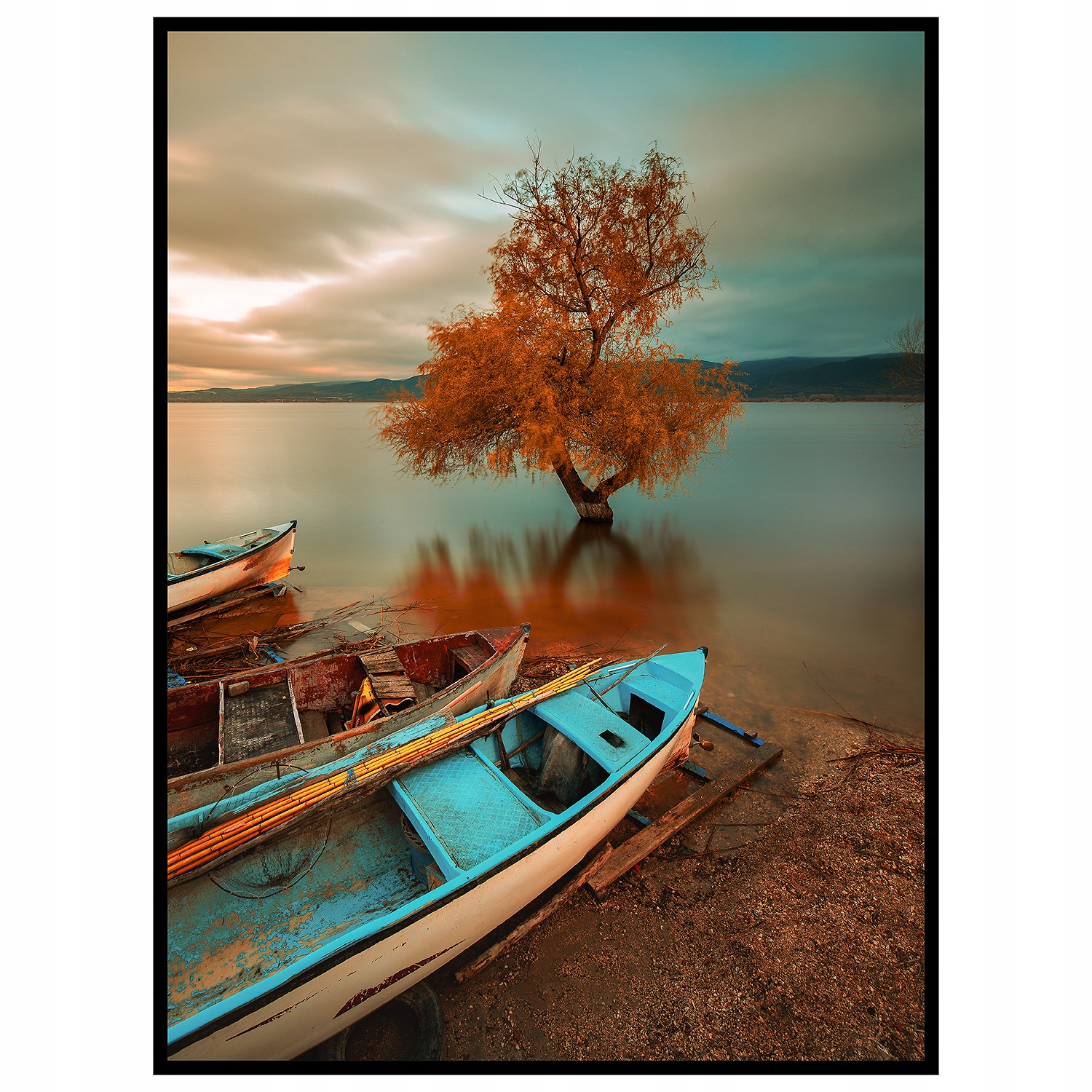 

Plakat jezioro krajobraz łódka woda drzewo 30x40