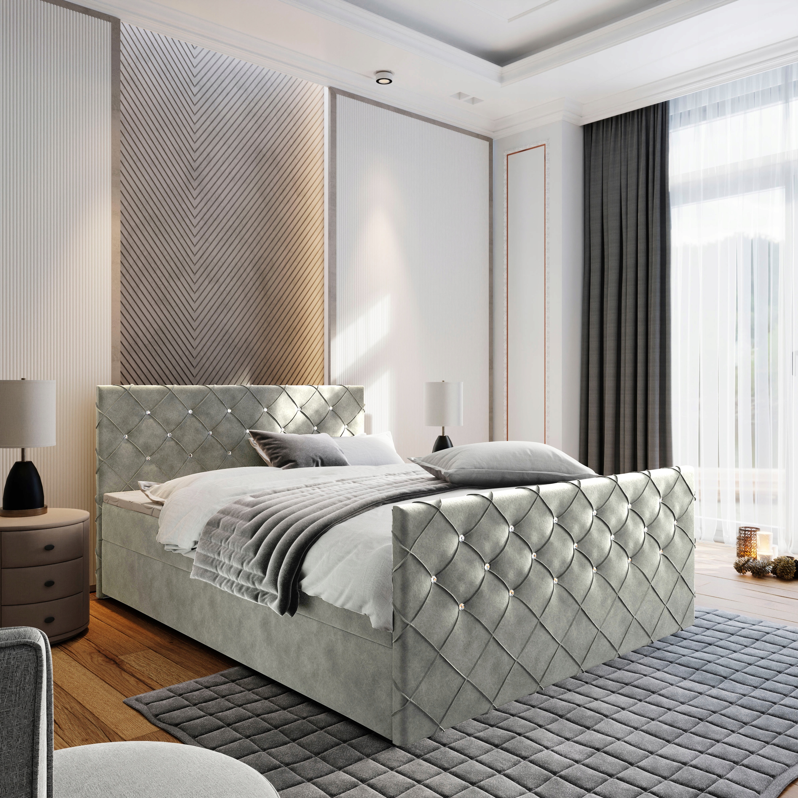 Velké Kontinentální Lůžko Mandi 180 s úložným prostorem Matrace Bonell luxusní