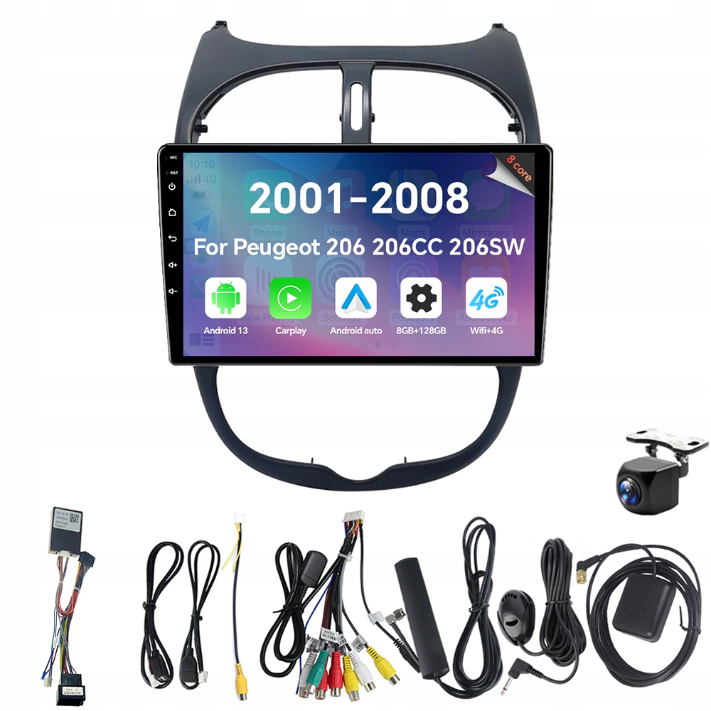 Autorádio Eunavi 2Din s Androidem 13 a 2x Rds pro Peugeot 206 206CC 206SW 2001-2008