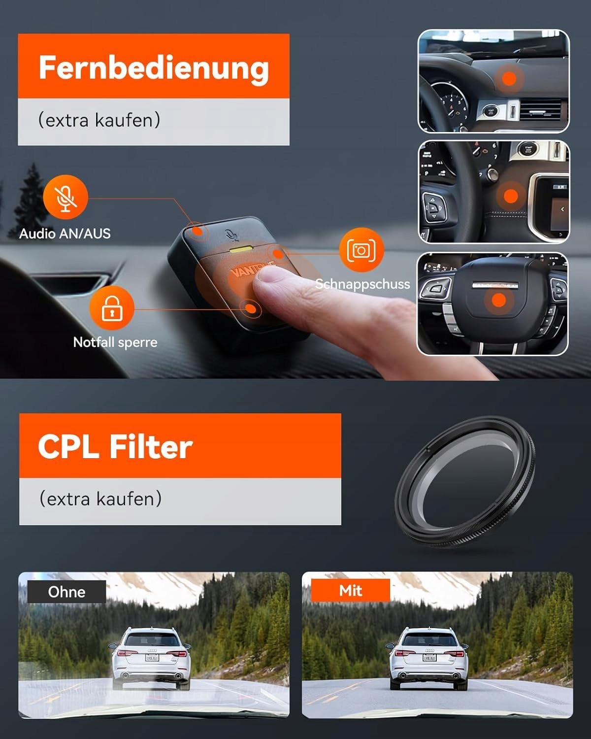 VANTRUE N5 Kamera Samochodowa 4 Kanały 2.7K WiFi GPS Tryb Nocny 1944P — miniatura 7