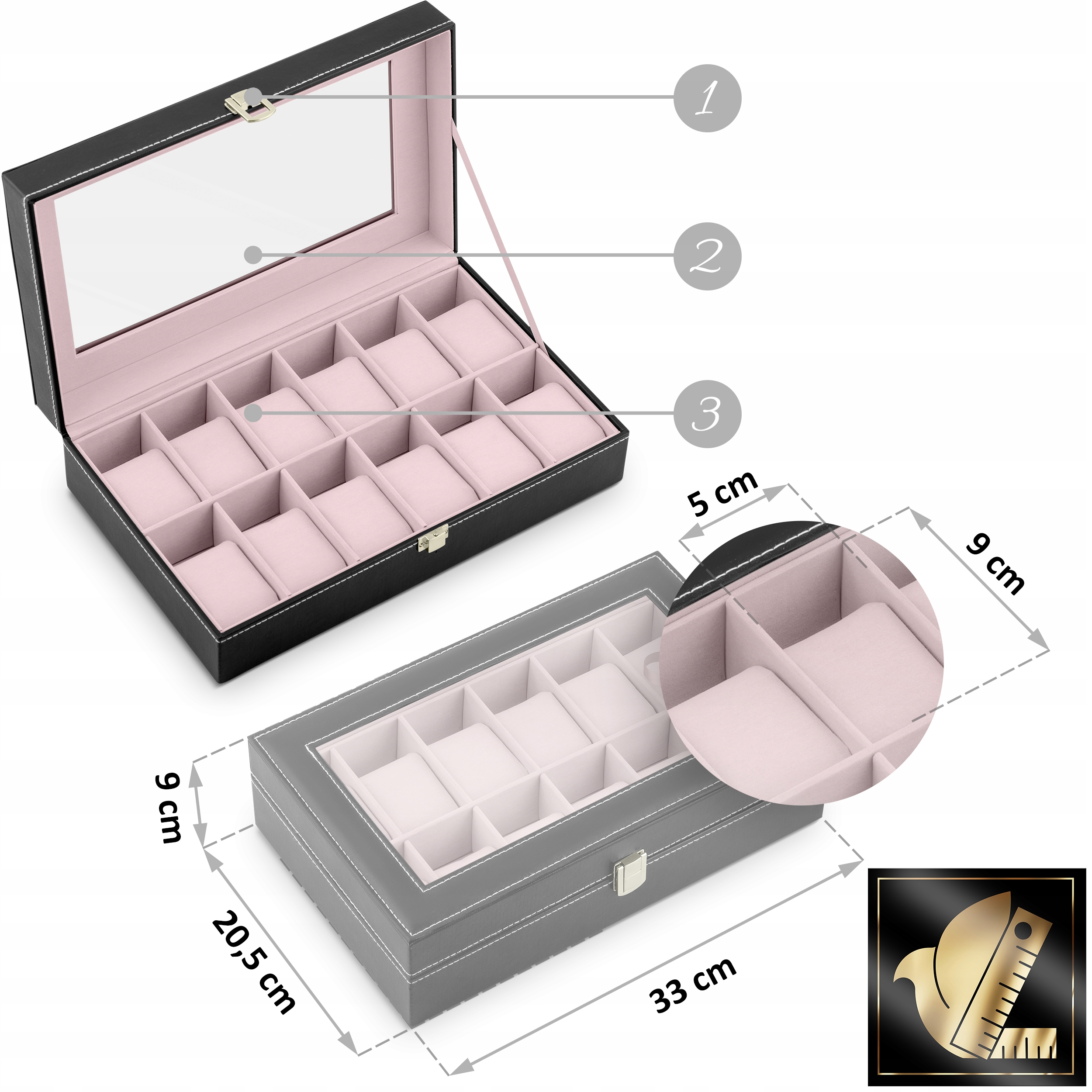 PUDEŁKO NA ZEGARKI SZKATUŁKA ORGANIZER ETUI 12 szt. ELEGANCKIE Kolor czarny