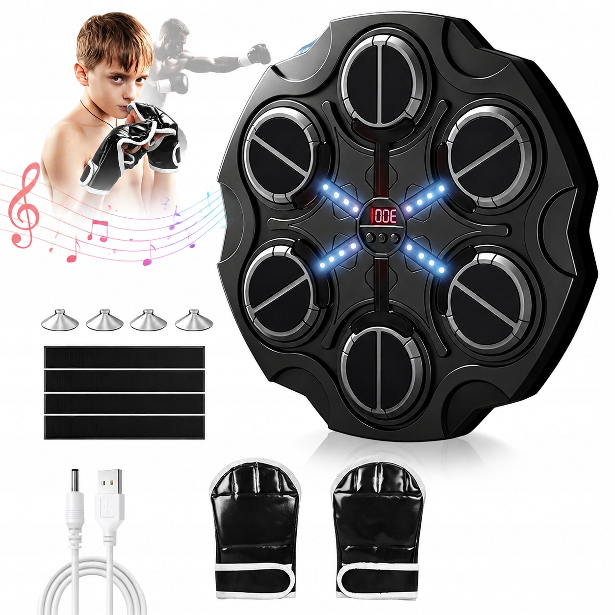 Tarcza bokserska z muzyką Bluetooth, maszyna bokserska rękawice