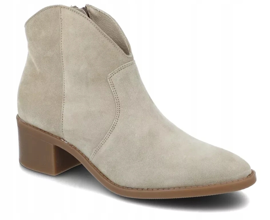 Béžové kotníkové boty Ryłko 4WVA6 kožené kotníkové boty s malým podpatkem, elegantní vel. 39